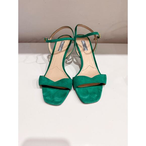 Prada Suede Slip On Mid Heel Slingback Sandals Green/Gold Women's Size EU 40 - Picture 3 of 7